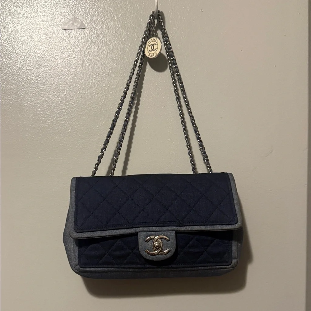 Chanel Dark Blue Quilted Shoulder Bag